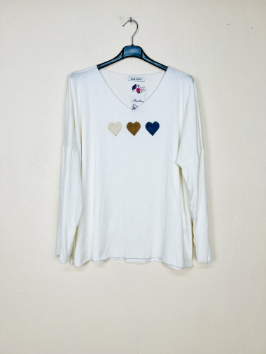 Wholesaler Lucky Nana - Heart pattern sweater, long sleeve V-neck