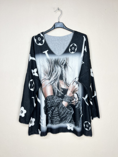 Wholesaler Lucky Nana - Patterned V-neck sweater, long sleeve.