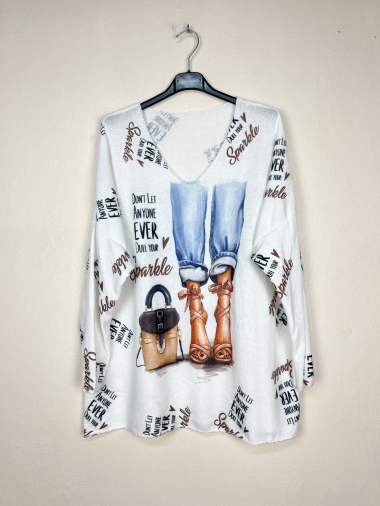 Wholesaler Lucky Nana - Patterned V-neck sweater, long sleeve.