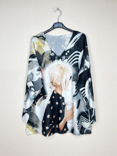 Wholesaler Lucky Nana - Patterned V-neck sweater, long sleeve.