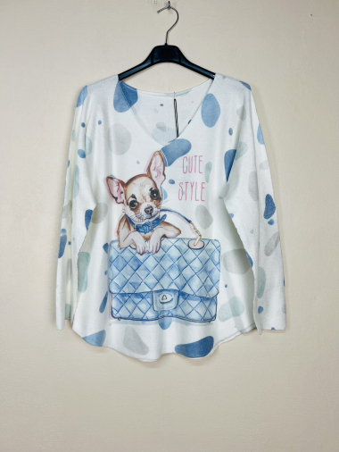 Wholesaler Lucky Nana - V-neck sweater with pattern, long sleeve.