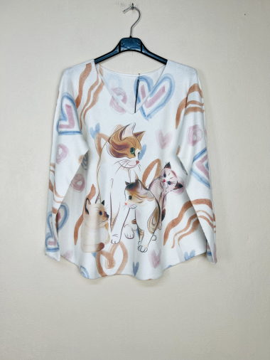 Wholesaler Lucky Nana - V-neck sweater with pattern, long sleeve.