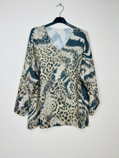 Wholesaler Lucky Nana - Thin patterned V-neck sweater, long sleeve