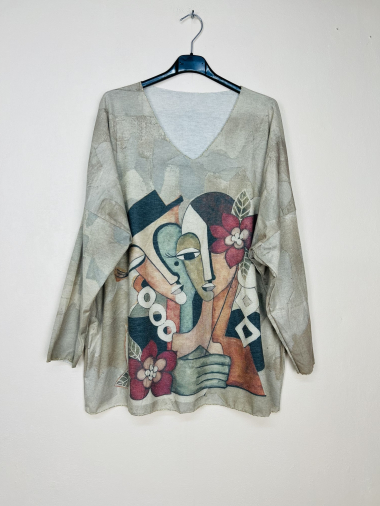 Großhändler Lucky Nana - Dünn gemusterter Pullover mit V-Ausschnitt und langen Ärmeln