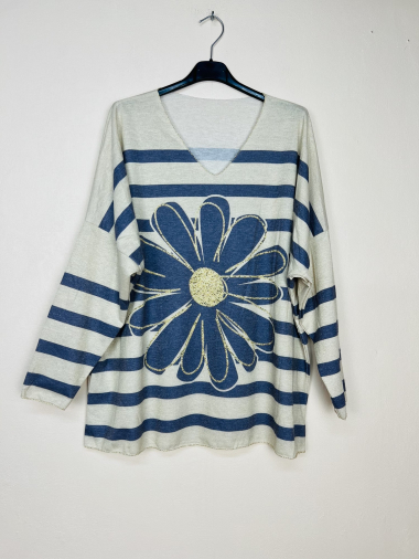 Wholesaler Lucky Nana - Fine LUREX patterned V-neck sweater, long sleeve