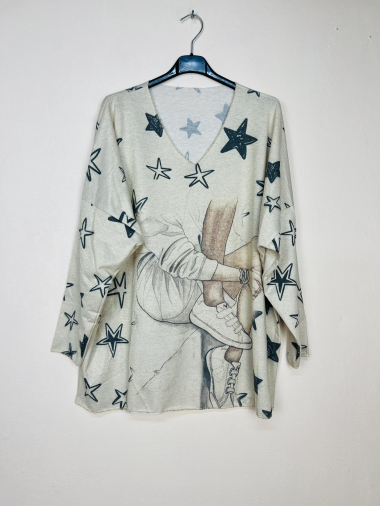 Großhändler Lucky Nana - Feiner LUREX-gemusterter Pullover mit V-Ausschnitt und langen Ärmeln