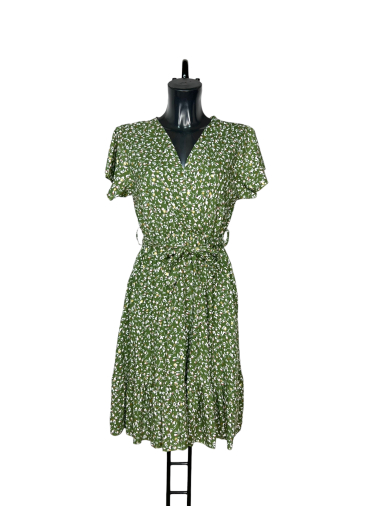 Großhändler Lucky Nana - Glänzendes kurzes Kleid mit Blumenmuster und Gürtel