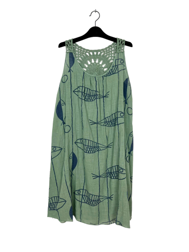 Wholesaler Lucky Nana - Short cotton dress with fish pattern and rosette on the back