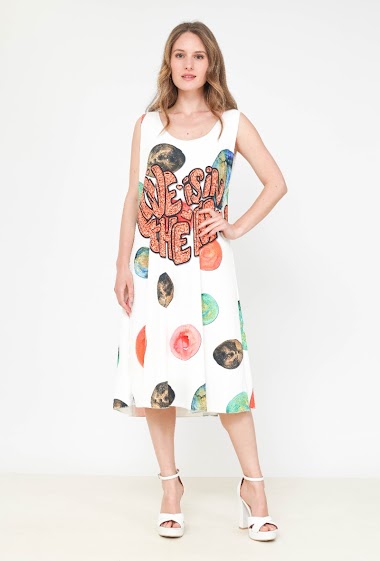 Wholesalers Lucky Nana - Sleeveless long dress in round neck with "love is in the air" pattern