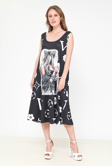 Wholesalers Lucky Nana - Sleeveless long dress in round neck with pattern
