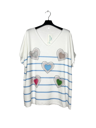 Mayorista Lucky Nana - Camiseta de rayas con estampado de corazones