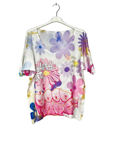 Wholesaler Lucky Nana - Knitted T-shirt, short sleeve V-neck.