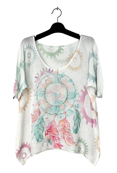 Wholesalers Lucky Nana - Short-sleeve knit T-shirt with dream-catcher motif