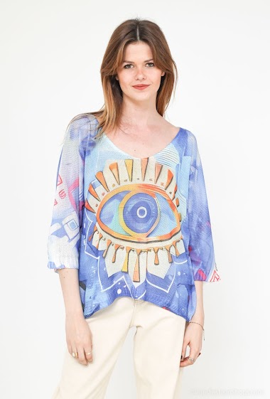 Wholesalers Lucky Nana - Tee-shirt with eye pattern 3/4 sleeves