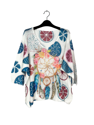 Wholesaler Lucky Nana - 3/4 sleeve patterned t-shirt