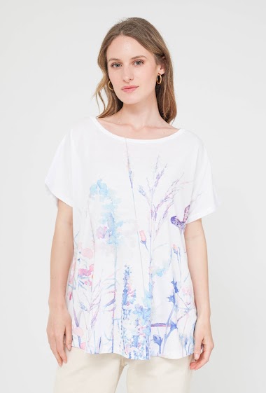 Wholesalers Lucky Nana - Short sleeve tee-shirt with leaf pattern