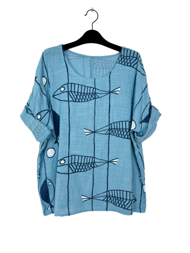 Wholesaler Lucky Nana - Light fish pattern top, short sleeve