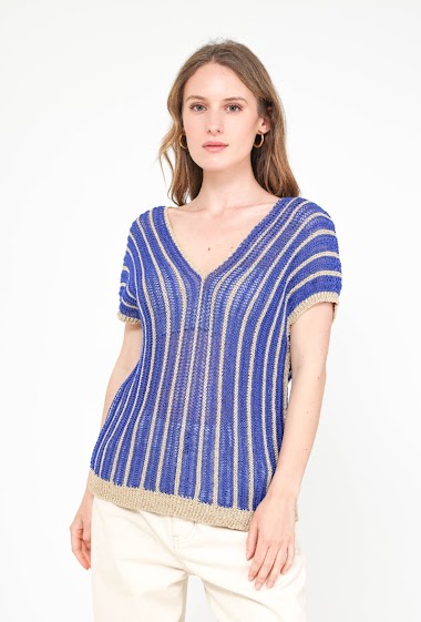 Wholesalers Lucky Nana - Bright striped V-neck top with lace