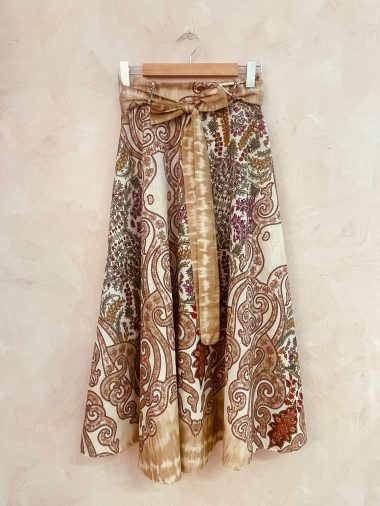 Grossiste LUMINE - Jupe en coton imprimé avec ceinture