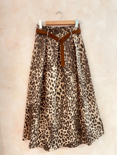 Mayorista LUMINE - Falda de algodón con estampado de leopardo y cinturón