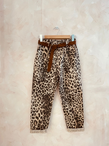 Grossiste LUMINE - Pantalon en coton imprimé léopard avec ceinture