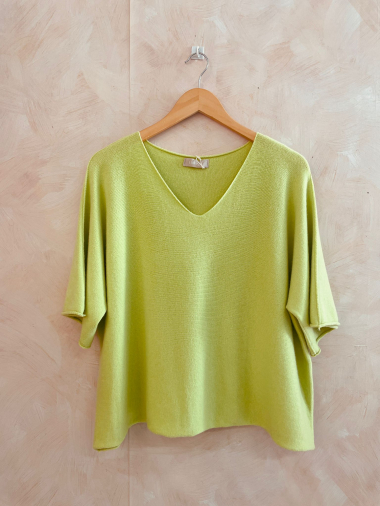 Wholesaler LUMINE - Short-sleeved polyamide viscose V-neck sweater