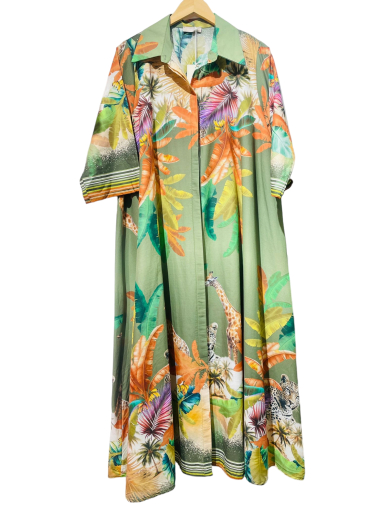 Großhändler LUMINE - Kleid mit Knopf im Dschungel-Print