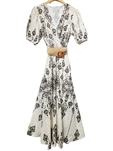 Großhändler LUMINE - Bedrucktes Kleid mit englischer Stickerei