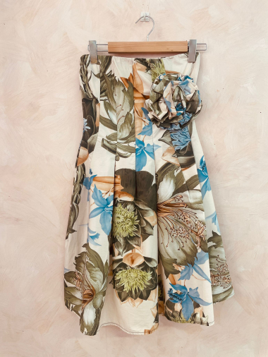 Großhändler LUMINE - Trägerloses Baumwollkleid mit großer Blume