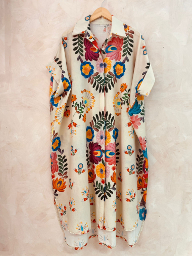 Großhändler LUMINE - FLE bedrucktes Hemdblusenkleid aus Baumwolle