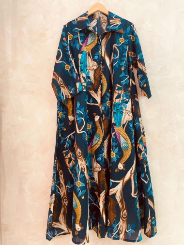 Großhändler LUMINE - Hemdblusenkleid aus PA-Baumwolle mit Print