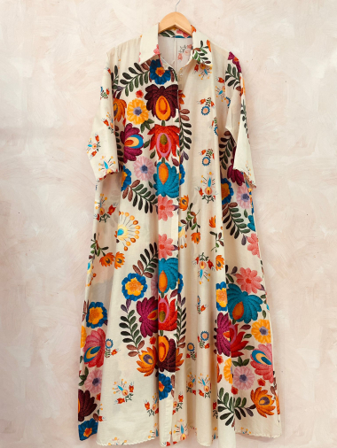 Wholesaler LUMINE - Very wide printed cotton shirt dress