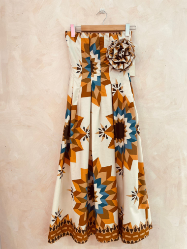 Wholesaler LUMINE - Strapless printed cotton dress with big flower