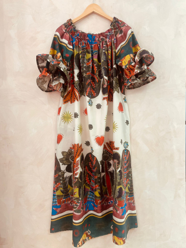 Wholesaler LUMINE - Printed cotton dress with frilled sleeves