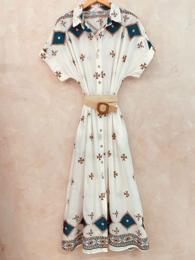 Wholesaler LUMINE - Long embroidered cotton dress with belt