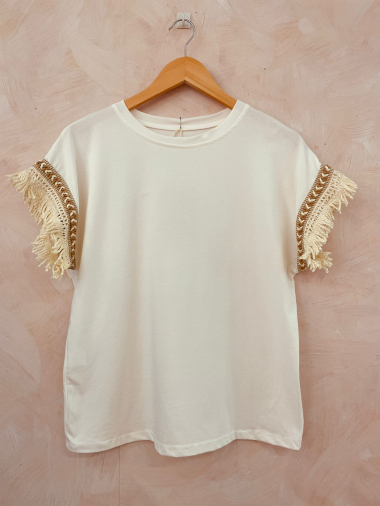 Wholesaler LUMINE - Cotton t-shirt with beige embroidery sleeves