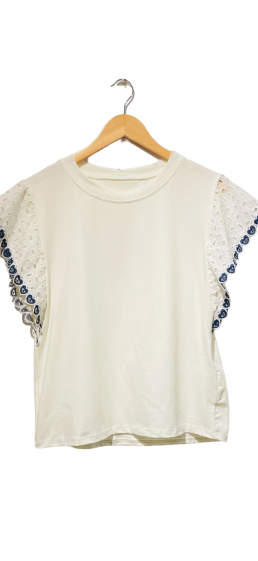 Wholesaler LUMINE - Cotton t-shirt with blue embroidery sleeves