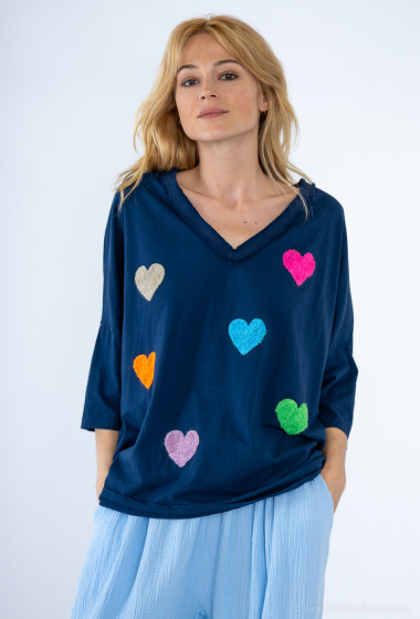 Grossiste LUMINE - Tee shirt multi coeur en coton