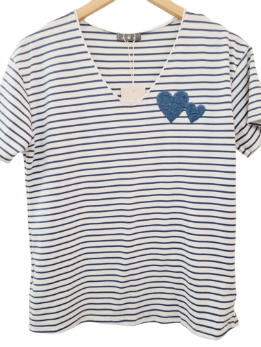 Mayorista LUMINE - Camiseta rayas doble corazón
