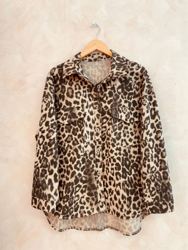 Grossiste LUMINE - Veste en coton imprimé léopard avec bouton