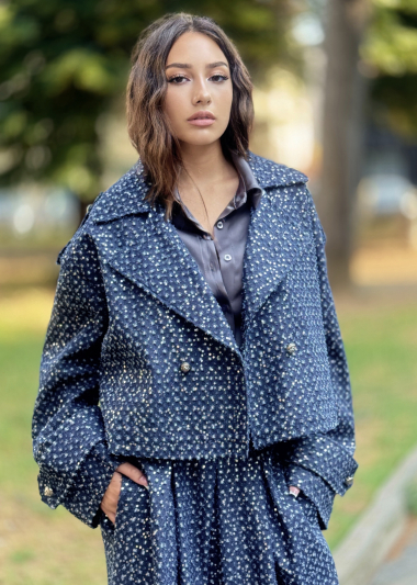 Großhändler LUMINE - Glänzende Denim-Baumwolljacke mit Knopf