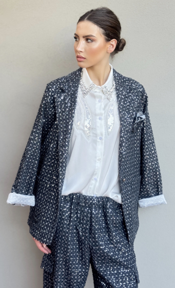 Wholesaler LUMINE - Shiny denim jacket with little flower