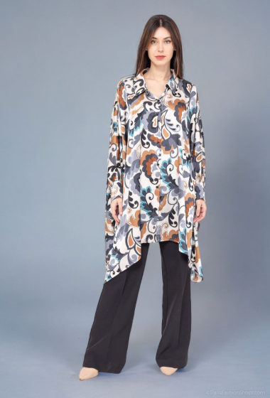 Großhändler Lusa Mode - Quadratisches bedrucktes Hemd mit weiten langen Ärmeln