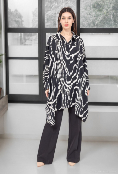 Großhändler Lusa Mode - Quadratisches bedrucktes Hemd mit weiten langen Ärmeln