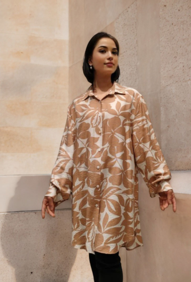 Großhändler Lusa Mode - Gestreiftes, bedrucktes Hemd mit langen Ärmeln, leinenähnlicher Stoff