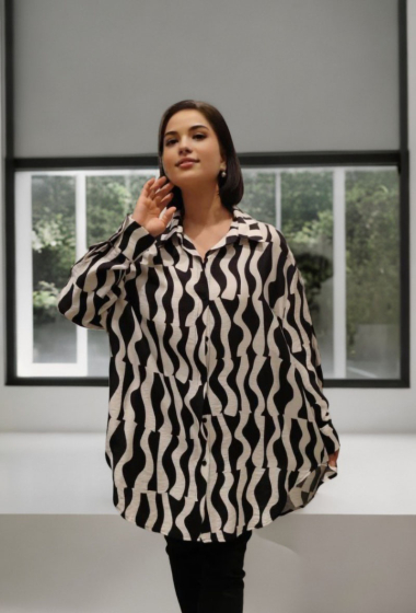Großhändler Lusa Mode - Gestreiftes, bedrucktes Hemd mit langen Ärmeln