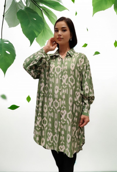 Großhändler Lusa Mode - Böhmisches bedrucktes Hemd mit langen Ärmeln, leinenähnlicher Stoff