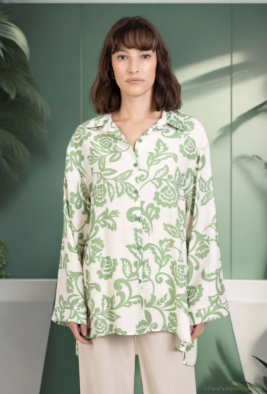 Wholesaler Lusa Mode - Long sleeve floral printed shirt with linen-like fabric