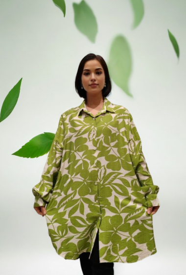 Wholesaler Lusa Mode - Long-sleeved floral printed shirt, linen-like fabric