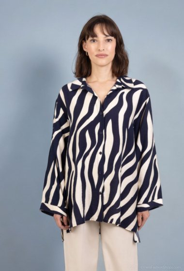 Großhändler Lusa Mode - Gestreiftes, bedrucktes Langarmshirt aus leinenähnlichem Stoff